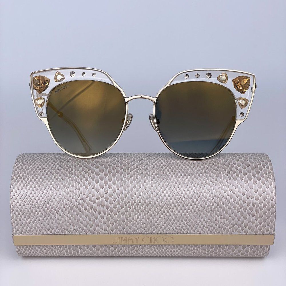 NEW Jimmy Choo AUDREY/S REJ Gray Gold Mirrored Women Sunglasses